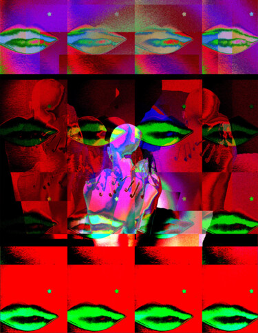 Grafika cyfrowa / sztuka generowana cyfrowo zatytułowany „Neon Kiss in red an…” autorstwa Aleksandra Pakhanian, Oryginalna p…