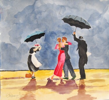 Schilderij getiteld "Danse sur la plage…" door Clarence Paturel, Origineel Kunstwerk, Aquarel
