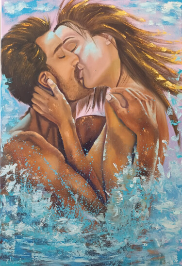 Pintura titulada "Kiss of the Waves." por Zina Vysota, Obra de arte original, Oleo Montado en Bastidor de camilla de madera