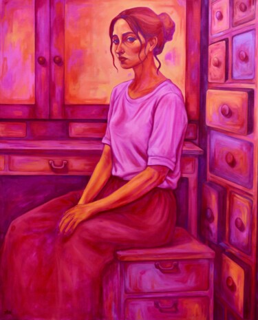 Peinture intitulée "Hinter den Fächern" par Atieh Salari, Œuvre d'art originale, Huile Monté sur Châssis en bois