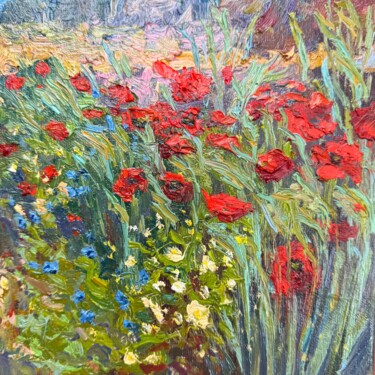 Peinture intitulée "Poppies" par Natala Azarna, Œuvre d'art originale, Huile Monté sur Panneau de bois