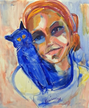 Malerei mit dem Titel "Portrait of a girl…" von Karibou Artist, Original-Kunstwerk, Acryl Auf Keilrahmen aus Holz montiert