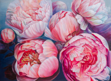 Pintura titulada "Pink Peony Flower P…" por Tutsi Nellis, Obra de arte original, Acrílico Montado en Bastidor de camilla de…