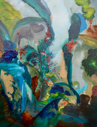 Painting titled "Vivre" by Pascal Mollet, Original Artwork, Oil Mounted on Wood Stretcher frame