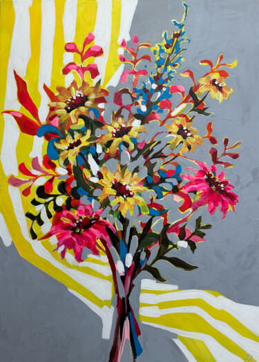 Schilderij getiteld "Yellow bright sunfl…" door Darina Komorowski, Origineel Kunstwerk, Acryl