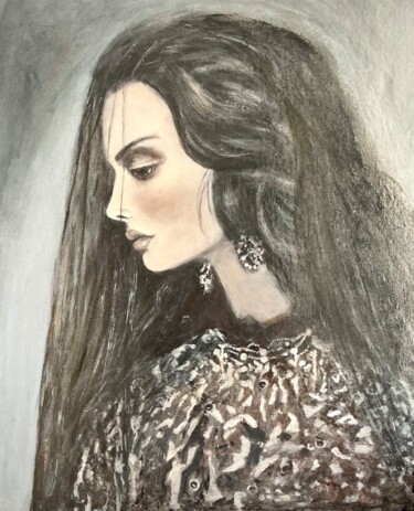 Ζωγραφική με τίτλο "Le voile noir 2" από Electre, Αυθεντικά έργα τέχνης, Λάδι Τοποθετήθηκε στο Ξύλινο φορείο σκελετό