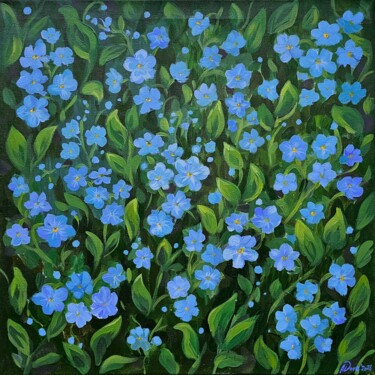 Painting titled "Field of forget-me-…" by Annie Dove, Original Artwork, Acrylic Mounted on Wood Stretcher frame
