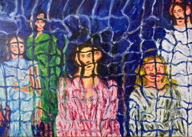 Pittura intitolato "5 Donne su sfondo b…" da Paolo Avanzi, Opera d'arte originale, Acrilico