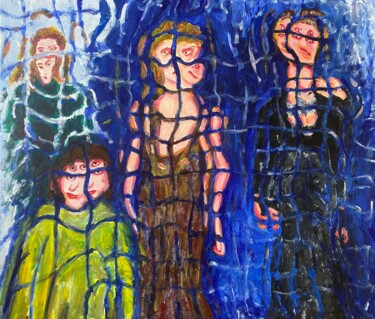 Pittura intitolato "4 Donne su sfondo b…" da Paolo Avanzi, Opera d'arte originale, Acrilico Montato su Pannello di legno