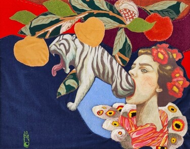 纺织艺术 标题为“C'est parfois la se…” 由Marie-Noel Bouillé, 原创艺术品, 布 安装在纸板上