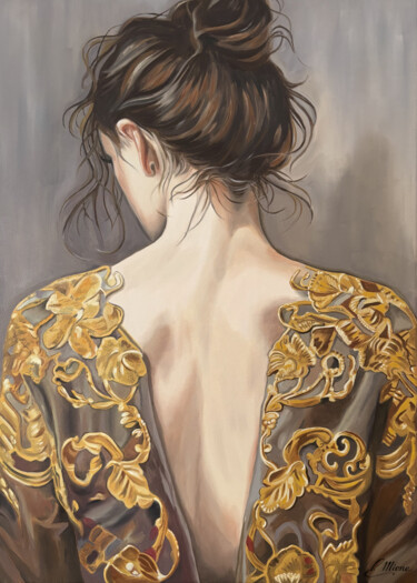 Painting titled "Grâce" by Elisabeth Mione, Original Artwork, Oil Mounted on Wood Stretcher frame