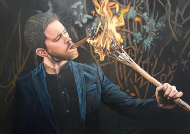 Pintura intitulada "Inner Fire – Hyperr…" por Nata Tiunova, Obras de arte originais, Acrílico Montado em Armação em madeira