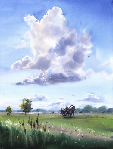 Malarstwo zatytułowany „Journey Under Clouds” autorstwa Eugenia Gorbacheva, Oryginalna praca, Akwarela