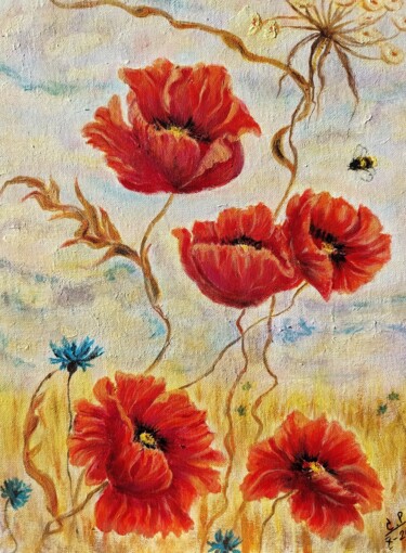 Peinture intitulée "Floral Fantasy. Red…" par Svetlana Rytkina, Œuvre d'art originale, Acrylique Monté sur Carton