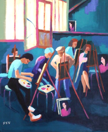 "Dernier cours à la…" başlıklı Tablo Francois Xavier Vaudeleau tarafından, Orijinal sanat, Akrilik Ahşap Sedye çerçevesi üze…