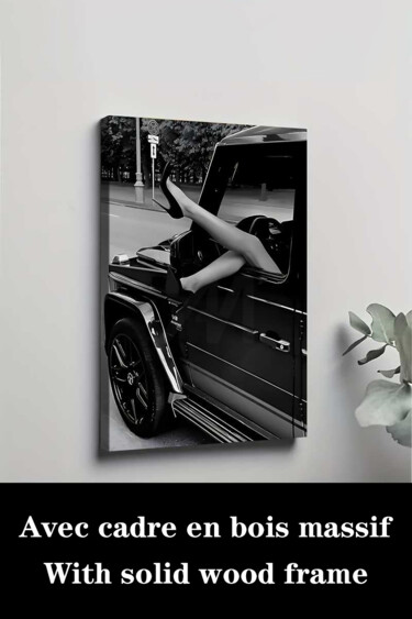Printmaking titled "Car Print High Heel…" by Jiang Hua Liang, Original Artwork, Inkjet Mounted on Wood Stretcher frame