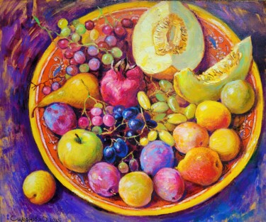 Painting titled "Oil painting "Fruit…" by Simanolya, Original Artwork, Oil Mounted on Wood Stretcher frame