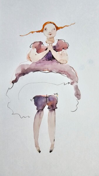 Peinture intitulée "Ballet Dancer Girl…" par Olga Sova, Œuvre d'art originale, Aquarelle