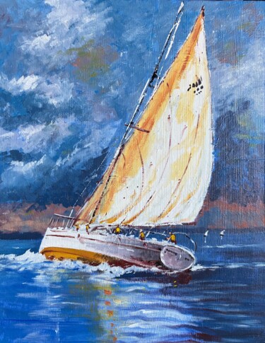Malerei mit dem Titel "Régate" von Serge Quentin, Original-Kunstwerk, Acryl Auf Keilrahmen aus Holz montiert