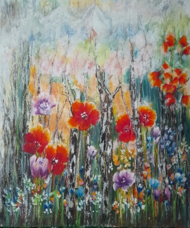 Painting titled "Oil Pastel Flowers:…" by Natalya Zhdanova, Original Artwork, Pastel