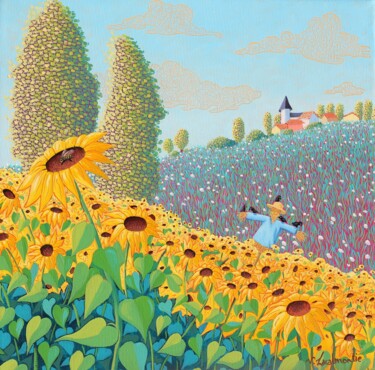 "L'épouvantail et se…" başlıklı Tablo Valerie Lacalmontie tarafından, Orijinal sanat, Petrol Ahşap Sedye çerçevesi üzerine m…