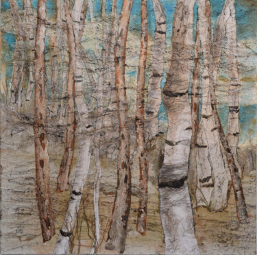 Pintura intitulada "Bouleaux n°80" por Christine Cloos, Obras de arte originais, Óleo Montado em Armação em madeira