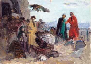 Pintura intitulada "“Lermontov in the C…" por Vajiha Samadova, Obras de arte originais, Óleo