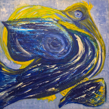 Painting titled "Blue Bird of Happin…" by Maksim Gorshkov, Original Artwork, Oil Mounted on Wood Stretcher frame