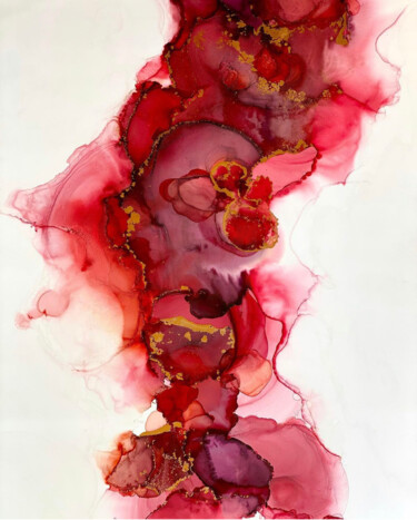 Peinture intitulée "Bloom in red" par Victoria Lyubelle, Œuvre d'art originale, Encre