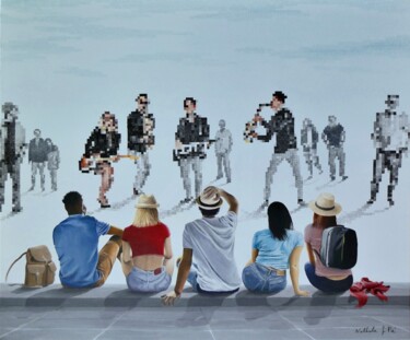 Schilderij getiteld "Swing! Swing!" door Nathalie Si Pié, Origineel Kunstwerk, Olie Gemonteerd op Frame voor houten brancard