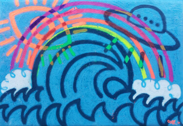 Malarstwo zatytułowany „Sun-disco-wave tran…” autorstwa Giuseppe Valia, Oryginalna praca, Akryl Zamontowany na Drewniana ram…