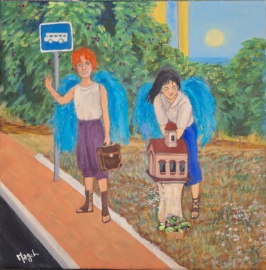 Painting titled "Série Angel : Back…" by Magalie Launay, Original Artwork, Acrylic Mounted on Wood Stretcher frame