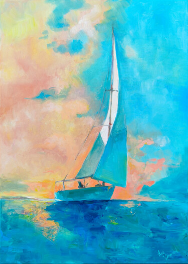 Картина под названием "Sunset at Sea" - Ani Voronich, Подлинное произведение искусства, Масло