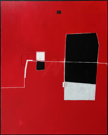 Ζωγραφική με τίτλο "Red composition V" από Luis Medina, Αυθεντικά έργα τέχνης, Ακρυλικό Τοποθετήθηκε στο Ξύλινο φορείο σκελε…