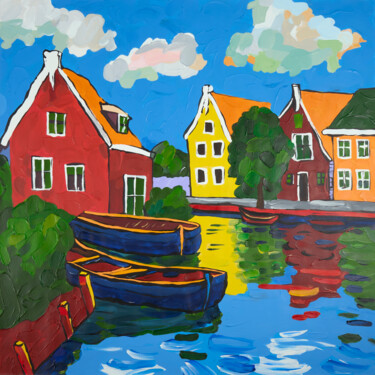Painting titled "Dutch Waterside" by Kosta Morr, Original Artwork, Acrylic