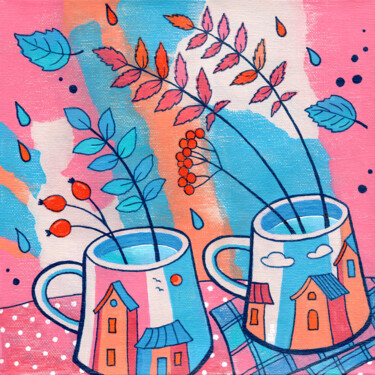 绘画 标题为“Hot Pink & Turquois…” 由Elga, 原创艺术品, 丙烯 安装在木质担架架上