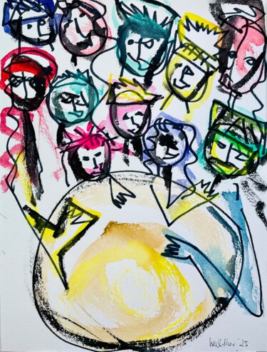 Malerei mit dem Titel "Patchwork Family wi…" von Susanne Caecilie Walther, Original-Kunstwerk, Aquarell