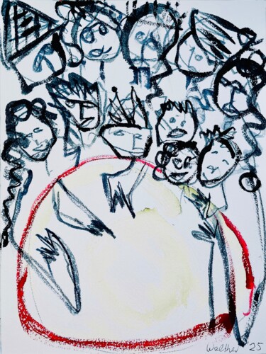 Malerei mit dem Titel "Patchwork Family wi…" von Susanne Caecilie Walther, Original-Kunstwerk, Aquarell