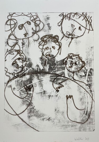 Druckgrafik mit dem Titel "Family of Five at D…" von Susanne Caecilie Walther, Original-Kunstwerk, Monotypie