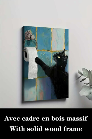 "Whimsical Black Cat…" başlıklı Baskıresim 江华 梁 tarafından, Orijinal sanat, Mürekkep püskürtmeli Ahşap Sedye çerçevesi üzeri…