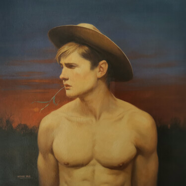 Malerei mit dem Titel "Cowboy" von Hongtao Huang, Original-Kunstwerk, Öl