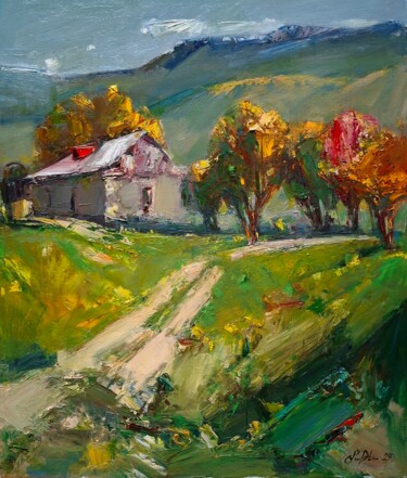 Malarstwo zatytułowany „Path to the Hills” autorstwa Mateos Sargsyan, Oryginalna praca, Olej Zamontowany na Drewniana rama n…