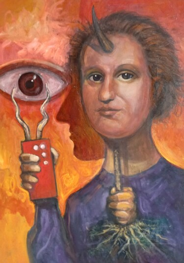 "cerebro movil" başlıklı Tablo Jose Luis Madrazo Gastaudi tarafından, Orijinal sanat, Petrol Ahşap Sedye çerçevesi üzerine m…