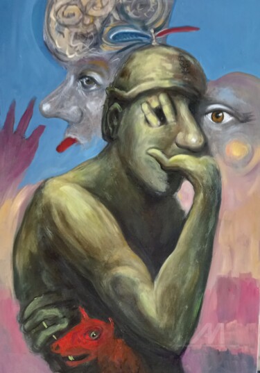 Peinture intitulée "El pensador abrumad…" par Jose Luis Madrazo Gastaudi, Œuvre d'art originale, Huile Monté sur Châssis en…