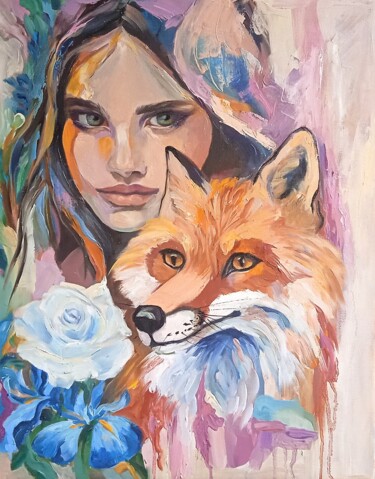 Peinture intitulée "Girl with Fox, Oil…" par Leyla Supran, Œuvre d'art originale, Huile