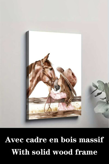 Printmaking titled "Cowboy Girl And Hor…" by Jiang Hua Liang, Original Artwork, Inkjet Mounted on Wood Stretcher frame