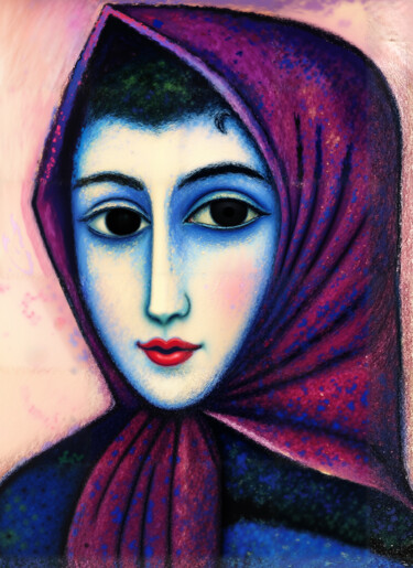 "Femme au foulard" başlıklı Dijital Sanat Pacôme Coquet tarafından, Orijinal sanat, AI tarafından oluşturulan görüntü Alümin…