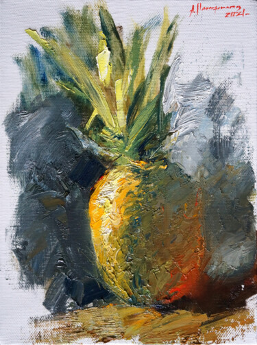 Painting titled "Pineapple" by Adlexe Aleksej Panfilov, Original Artwork, Oil Mounted on Wood Stretcher frame