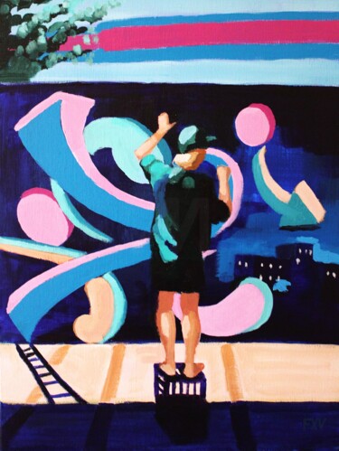 Painting titled "Street art à Copenh…" by Francois Xavier Vaudeleau, Original Artwork, Acrylic Mounted on Wood Stretcher fra…