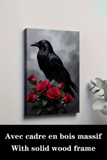 "Gothic Raven Red Ro…" başlıklı Baskıresim 江华 梁 tarafından, Orijinal sanat, Mürekkep püskürtmeli Ahşap Sedye çerçevesi üzeri…